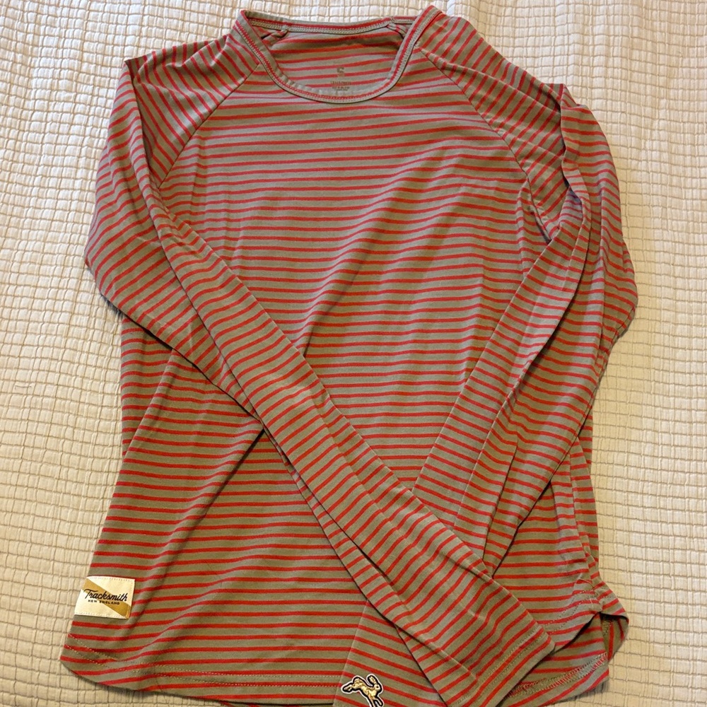 Tracksmith Red and Gray Striped Long Sleeve Top